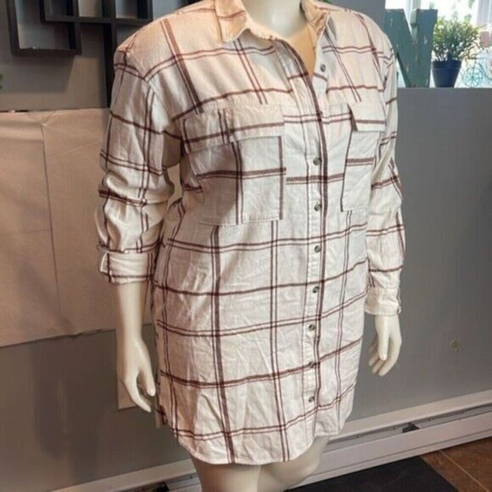 Universal Thread Shirt Dress Size XXL Cream Brown Flannel 100% Cotton